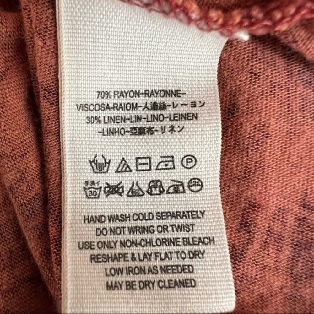 We the Free You So Fancy Printed Cold Shoulder Top S Rusty Red Linen Blend Boho - Picture 7 of 7